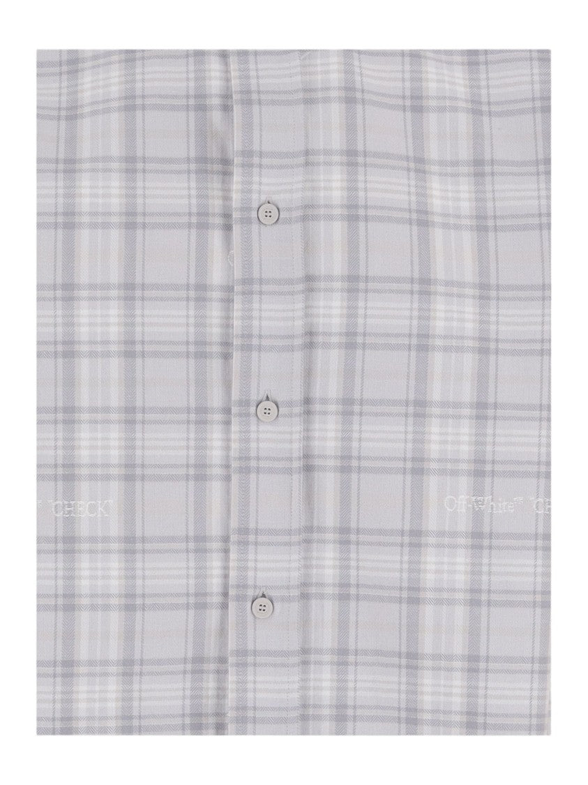 Off-White Checkered Cotton Shirt With Classic Collar And Adjustable Cuffs
