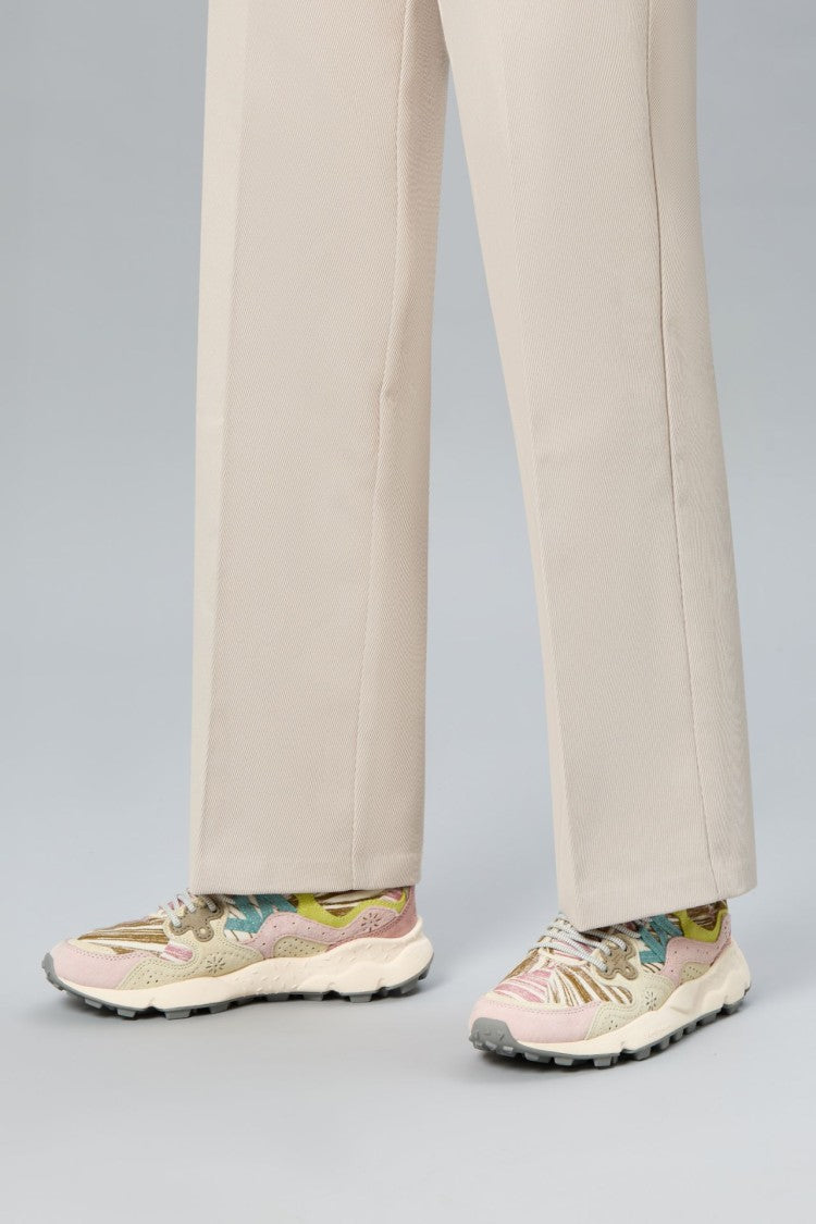 Flower Mountain Multi-Textured Sneakers With Floral And Striped Accents