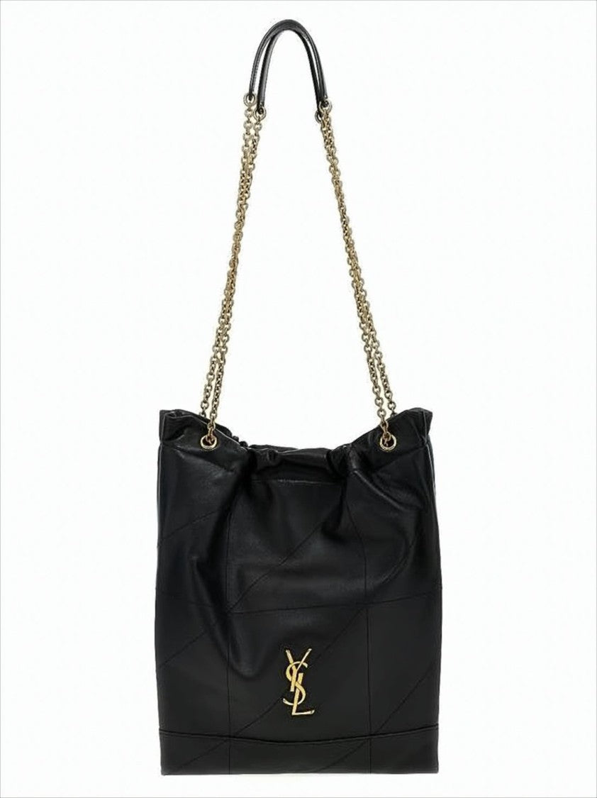 Saint Laurent Black Lambskin Shoulder Bag With Gold-Tone Emblem