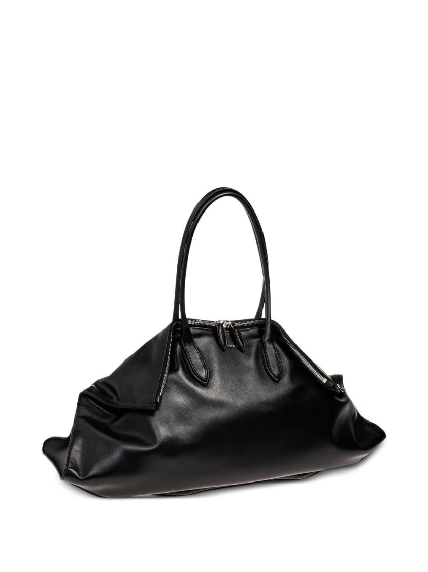Alexander Mcqueen Spacious Black Leather Bag With Two-Way Zip