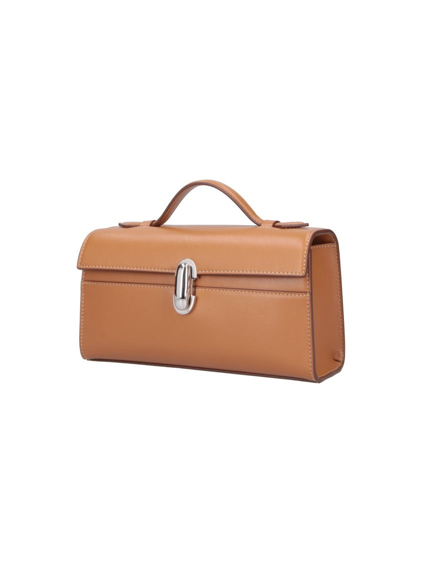 Savette Structured Brown Handbag With Silver-Tone Clasp Closure