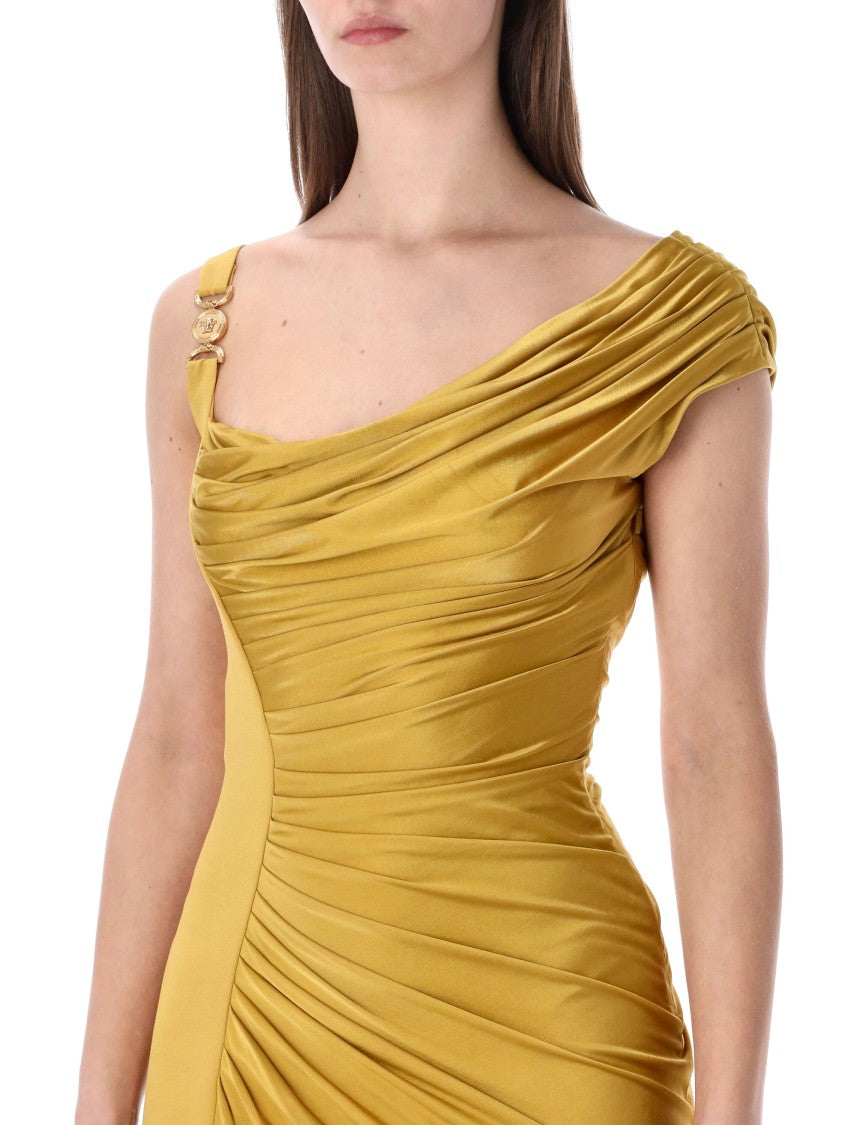 Versace Medusa 95 Hardware Draped Viscose Dress
