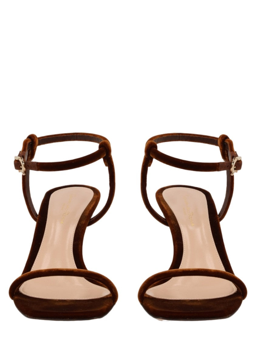 Gianvito Rossi Mayfair Velvet Slim Ankle Strap Kitten Heel Sandals