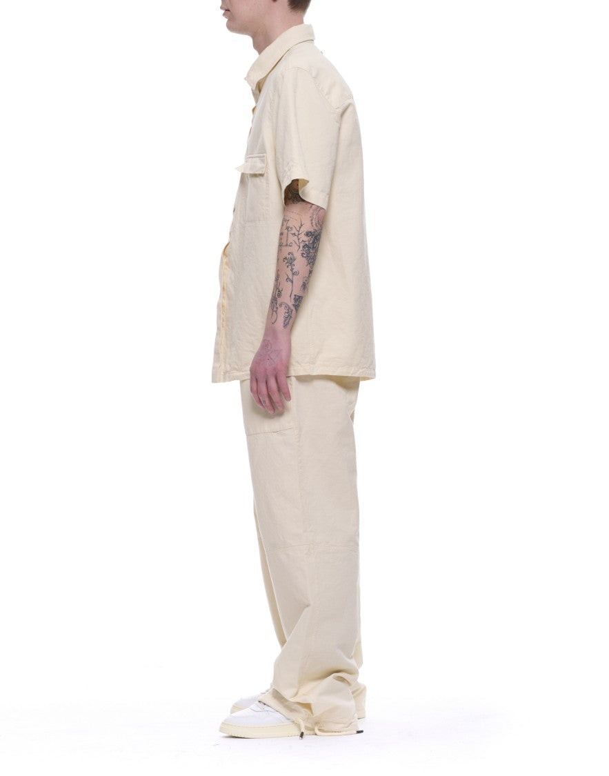 Origin Of Line White Loose Fit Twill Hemp Bowling Shirt