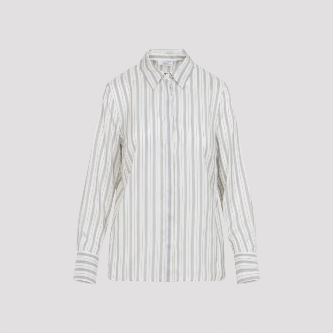 Peserico Opal White Silk Striped Shirt With Pointed Collar