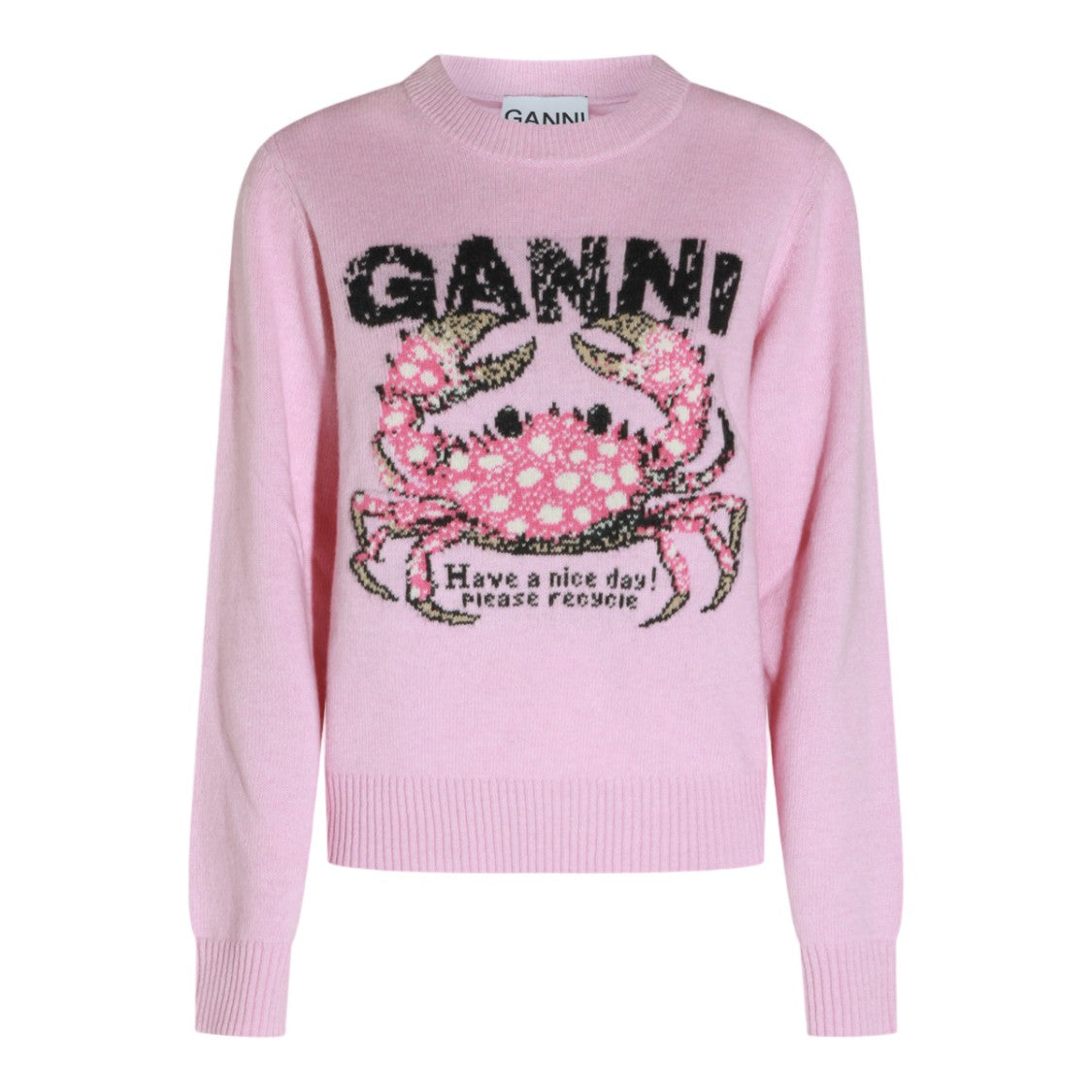 Ganni Soft Knit Sweater With Playful Graphic And Eco-Conscious Message