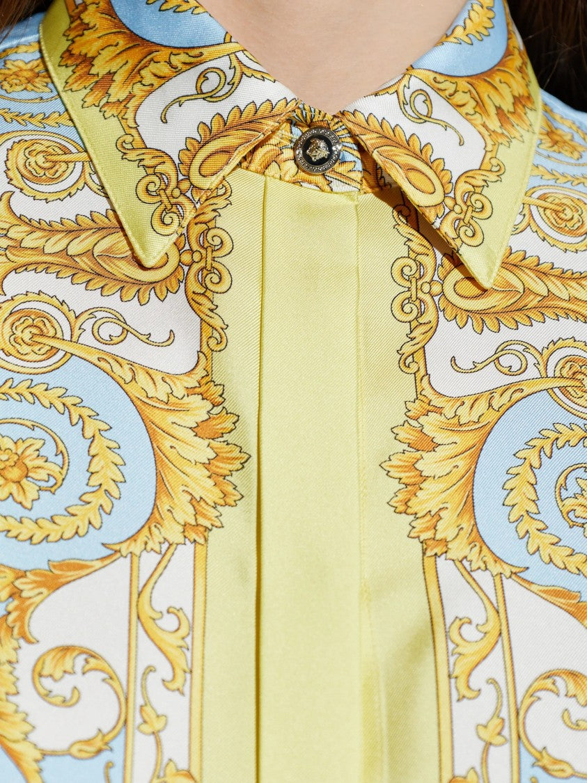 Versace Pastel Blue Baroque-Inspired Silk Scroll Shirt