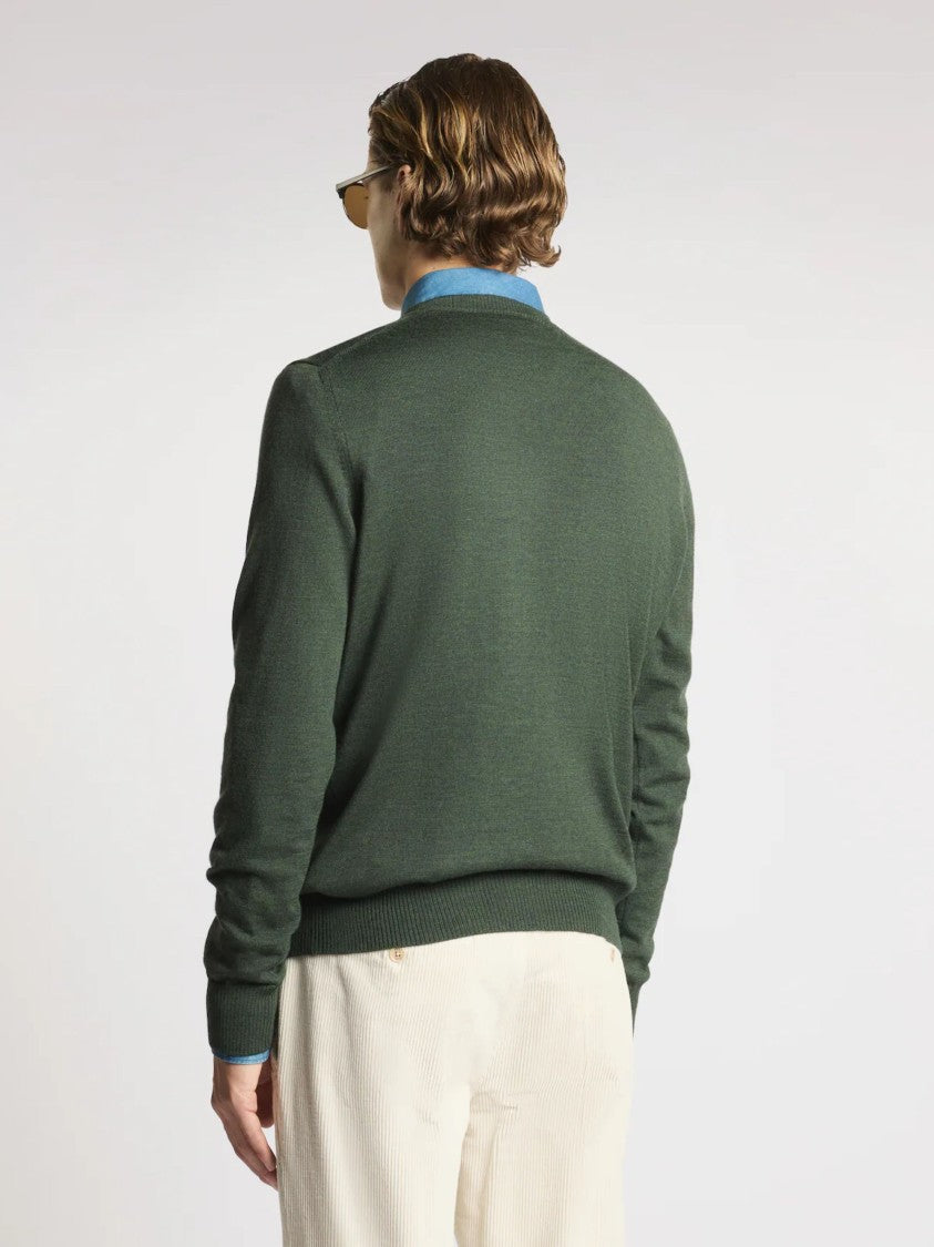 Fay Crew Neck Knit Sweater With Ribbed Details