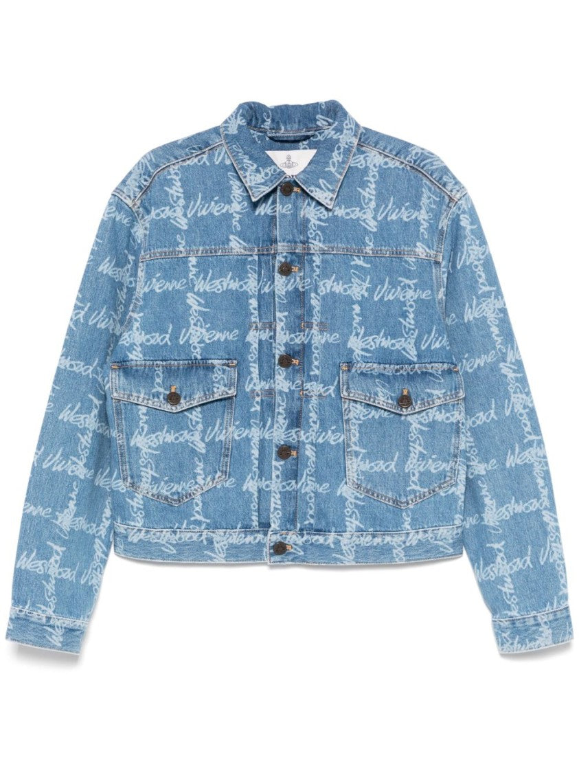 Vivienne Westwood Light Blue Denim Jacket With Logo Print And Tailored Details