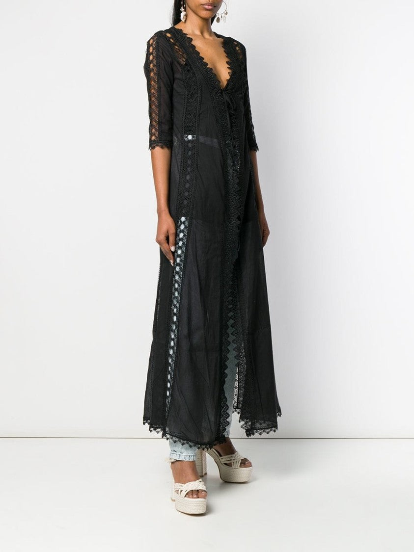 Charo Ruiz Ibiza Long Sheer Black Jacket With Lace Detailing