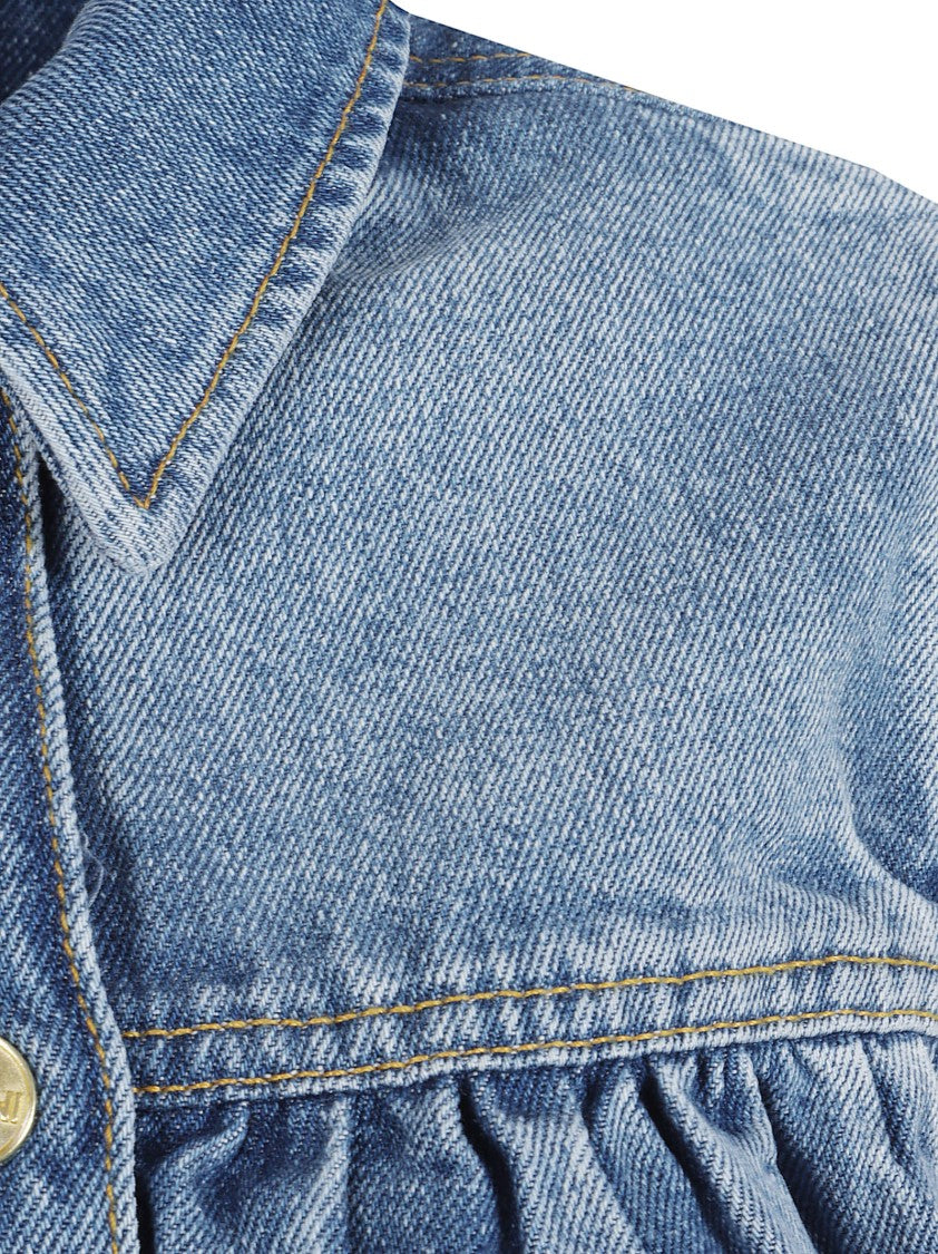 Ganni Medium-Wash Denim Shirt With Ruffled Sleeves