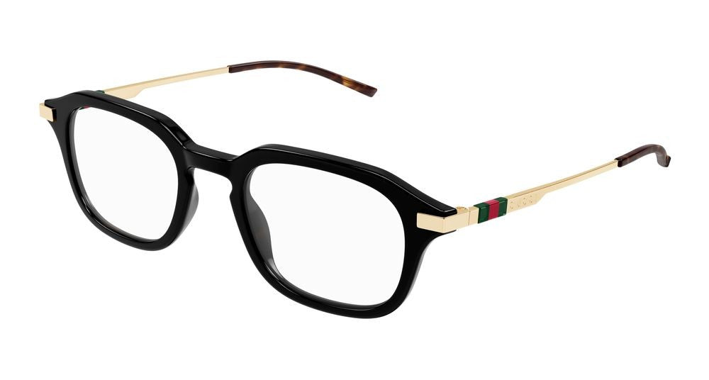 Gucci Black Gold-Toned Temples Rounded Square Eyeglasses