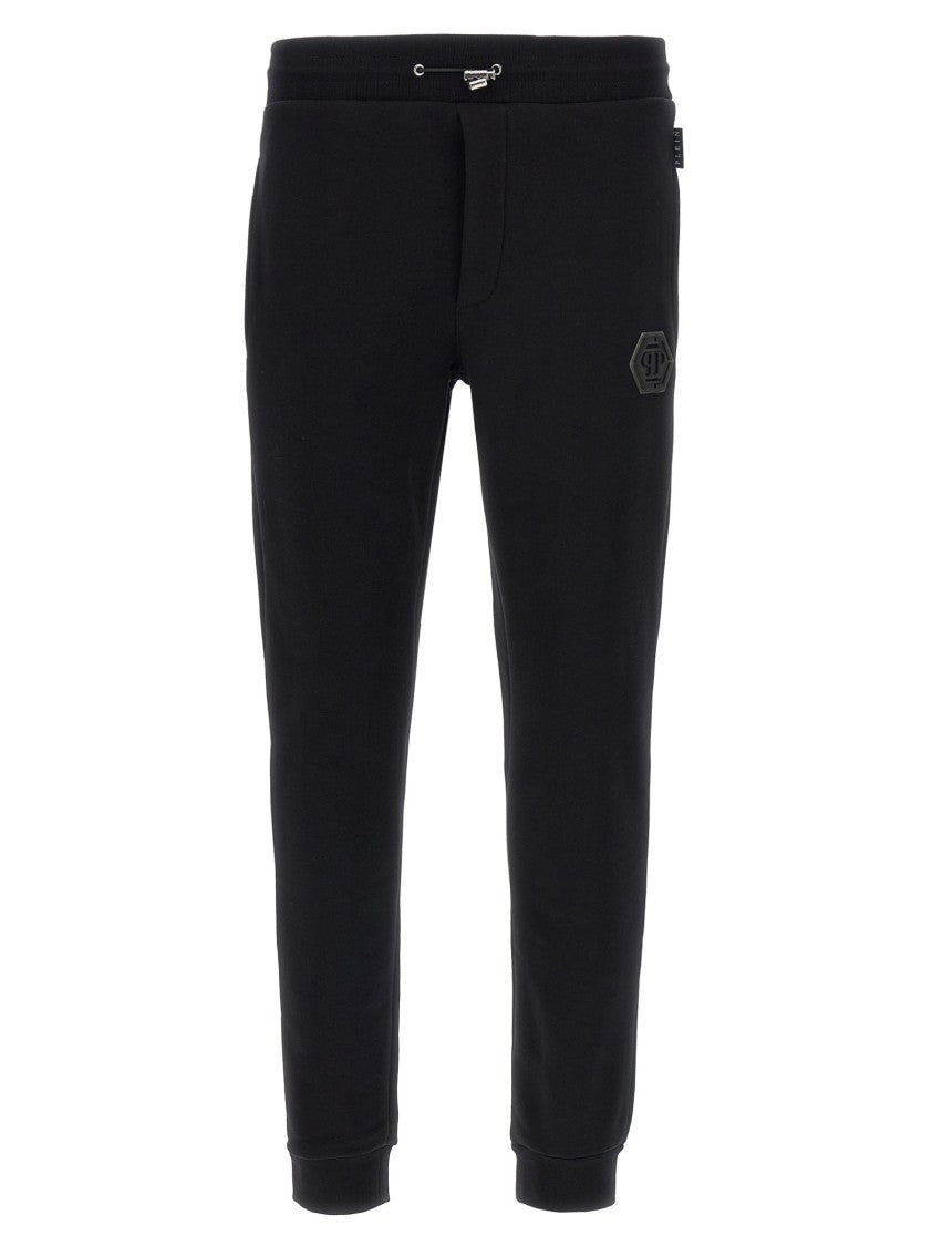 Philipp Plein Black Fleece Cotton Joggers With Logo Patch
