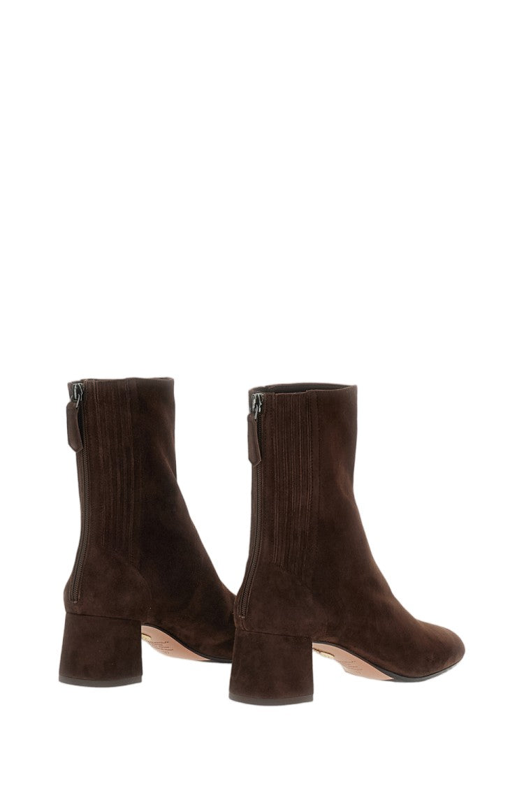 Aquazzura Classic Suede Leather Booties With Back Zip Closure