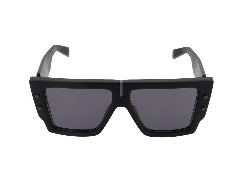 Balmain Black Glossy Rivet Detail Square Frame Sunglasses