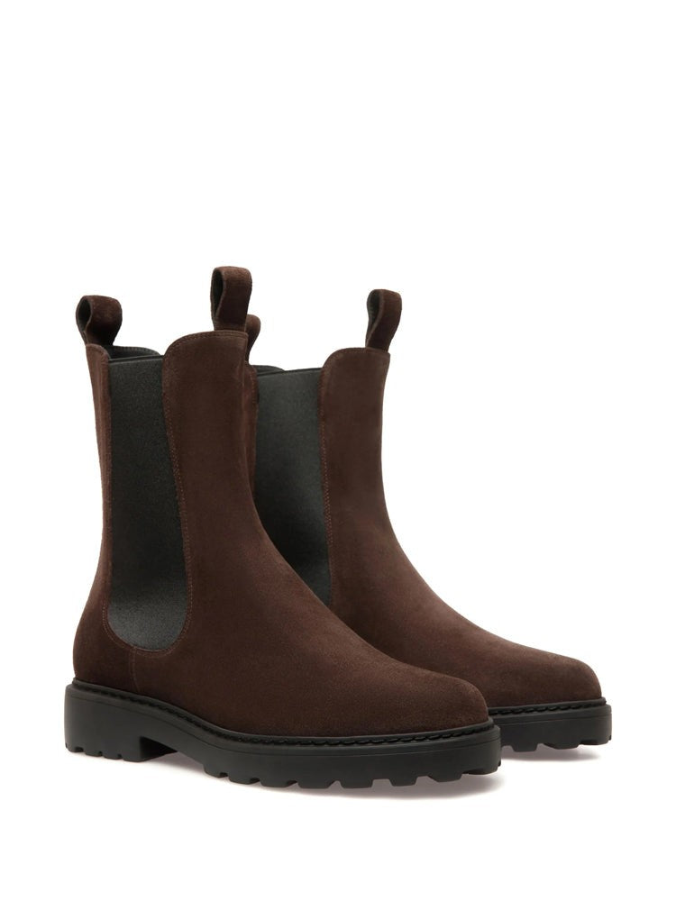 Bally Brown Elastic Side Panel Suede Ankle Boots