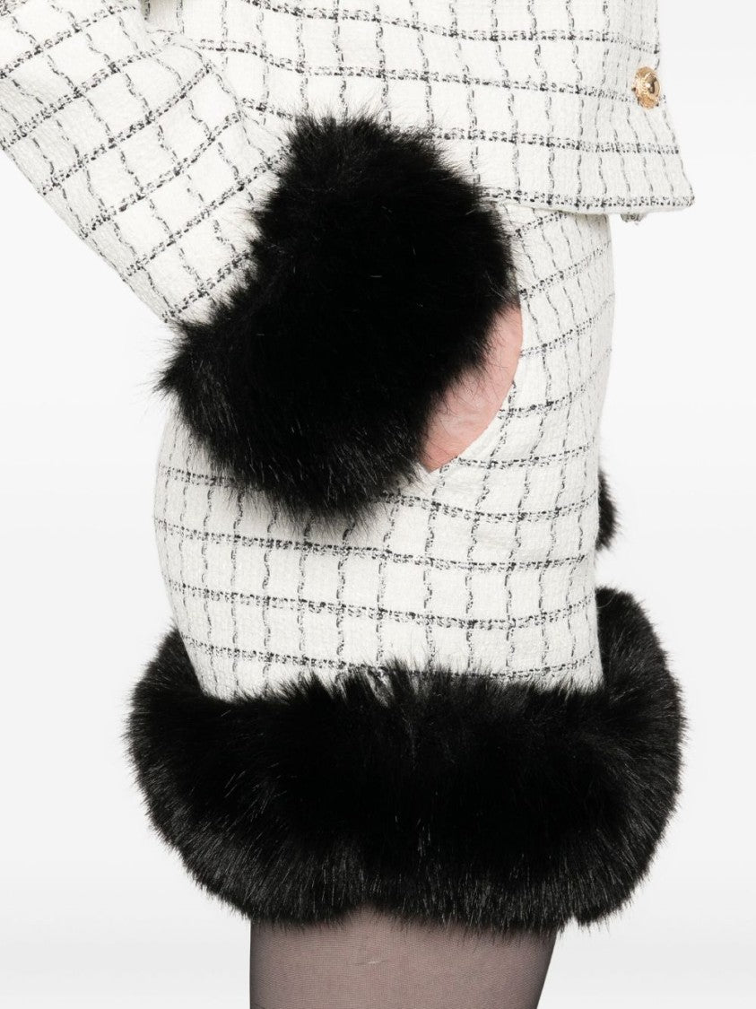 Self-Portrait Check Boucle Fur Hem Mini Skirt