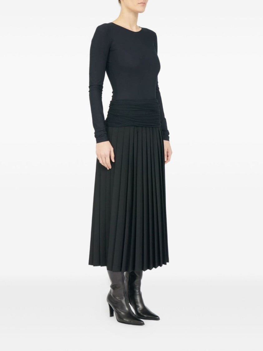 Mm6 By Maison Margiela Pleated Black Skirt With Textured Ruching