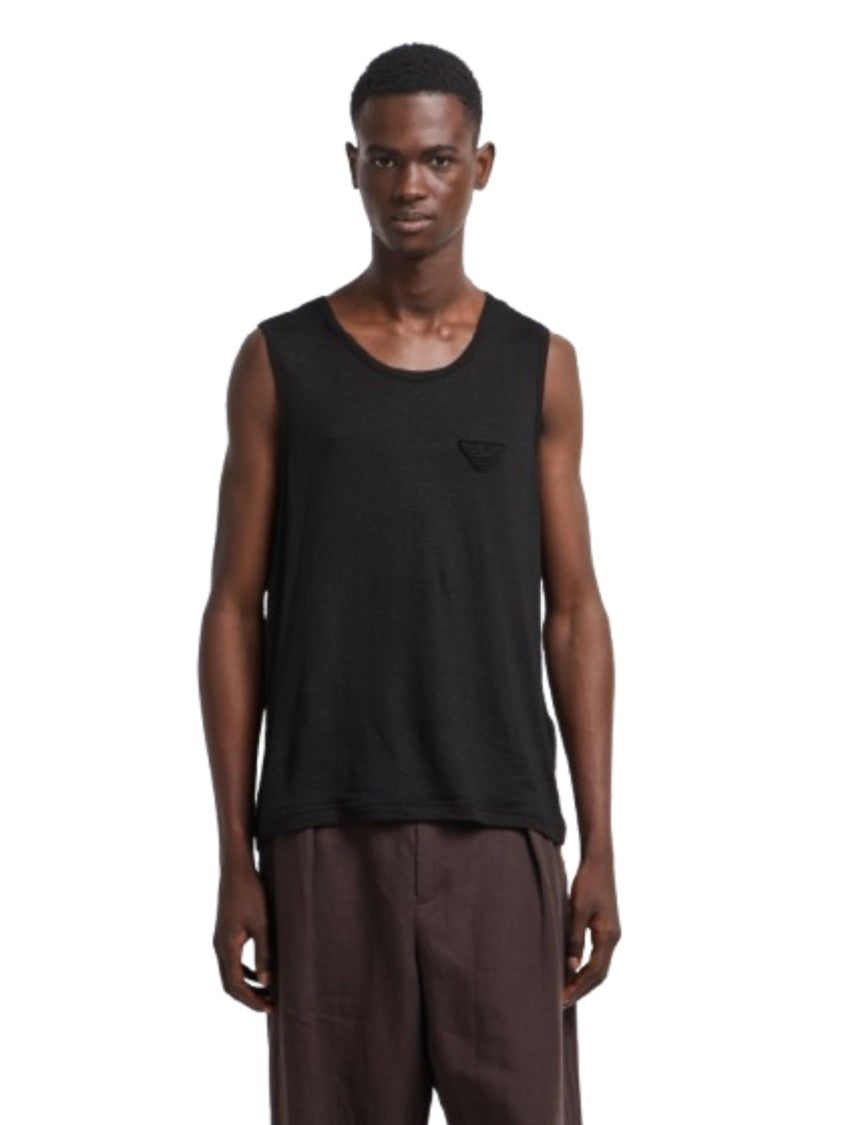 Emporio Armani Stretch Linen Tank Top With Embroidered Logo