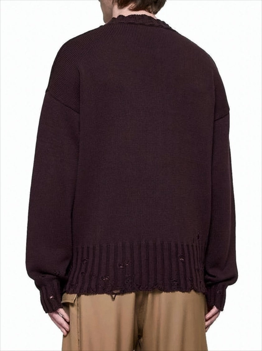 Marni Distressed Cotton Knit Sweater With Embroidered Logo