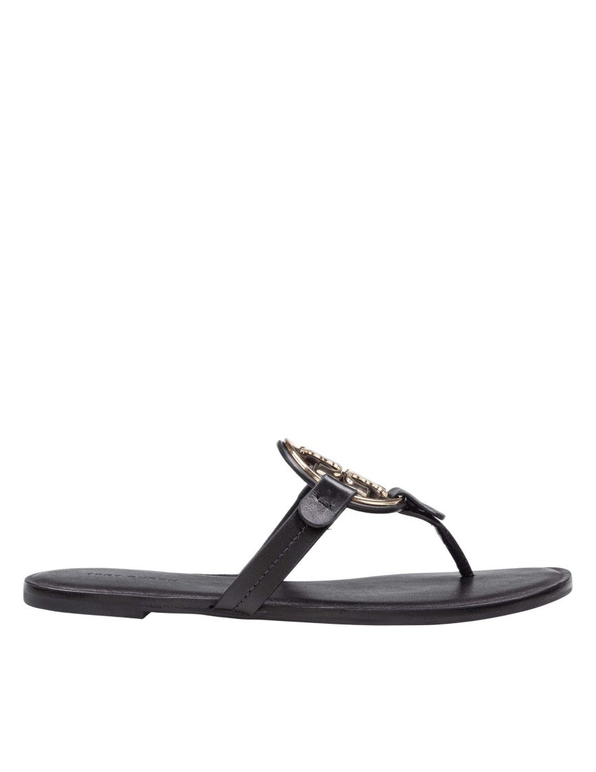 Tory Burch Metal Miller Leather Flip-Flops, Black