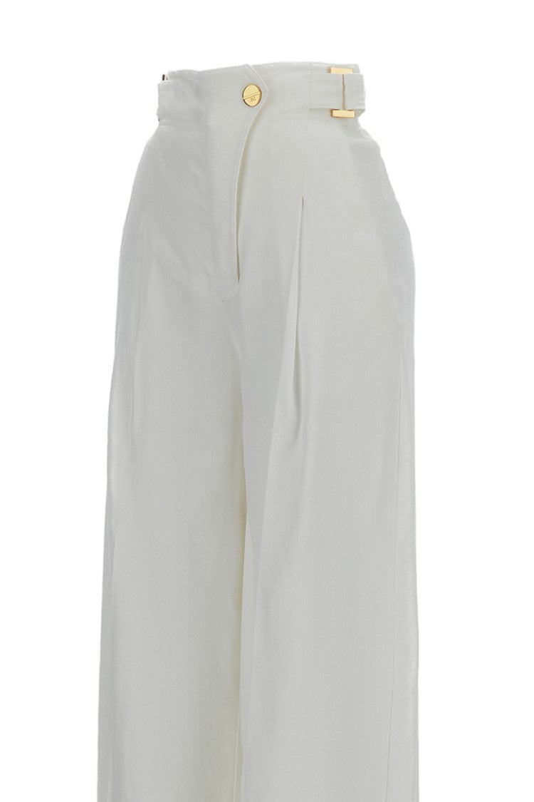 Elisabetta Franchi Ivory Linen Blend Palazzo Trousers