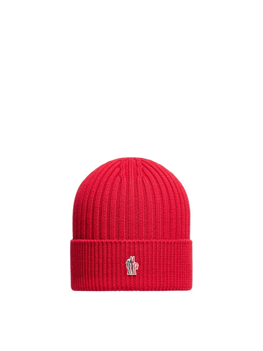 Moncler Grenoble Red Ribbed Virgin Wool Beanie