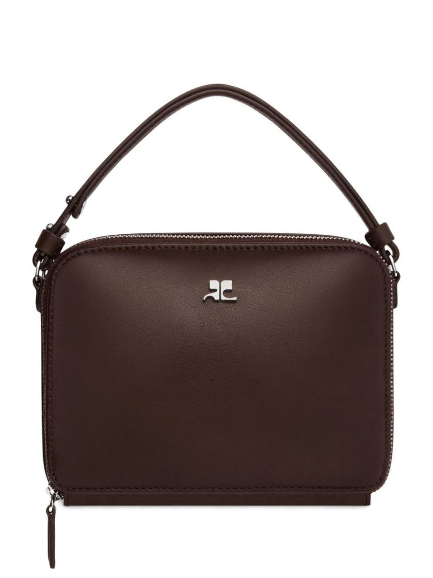 Courrèges Chocolate Brown Calf Leather Courreges Handbag With Silver-Tone Accents