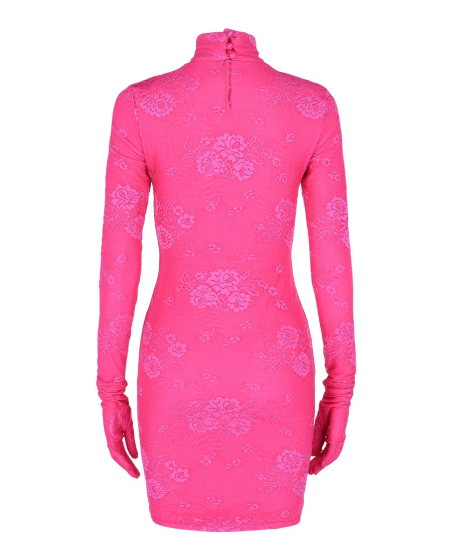 Balenciaga Floral Lace Mini Dress With Gloves