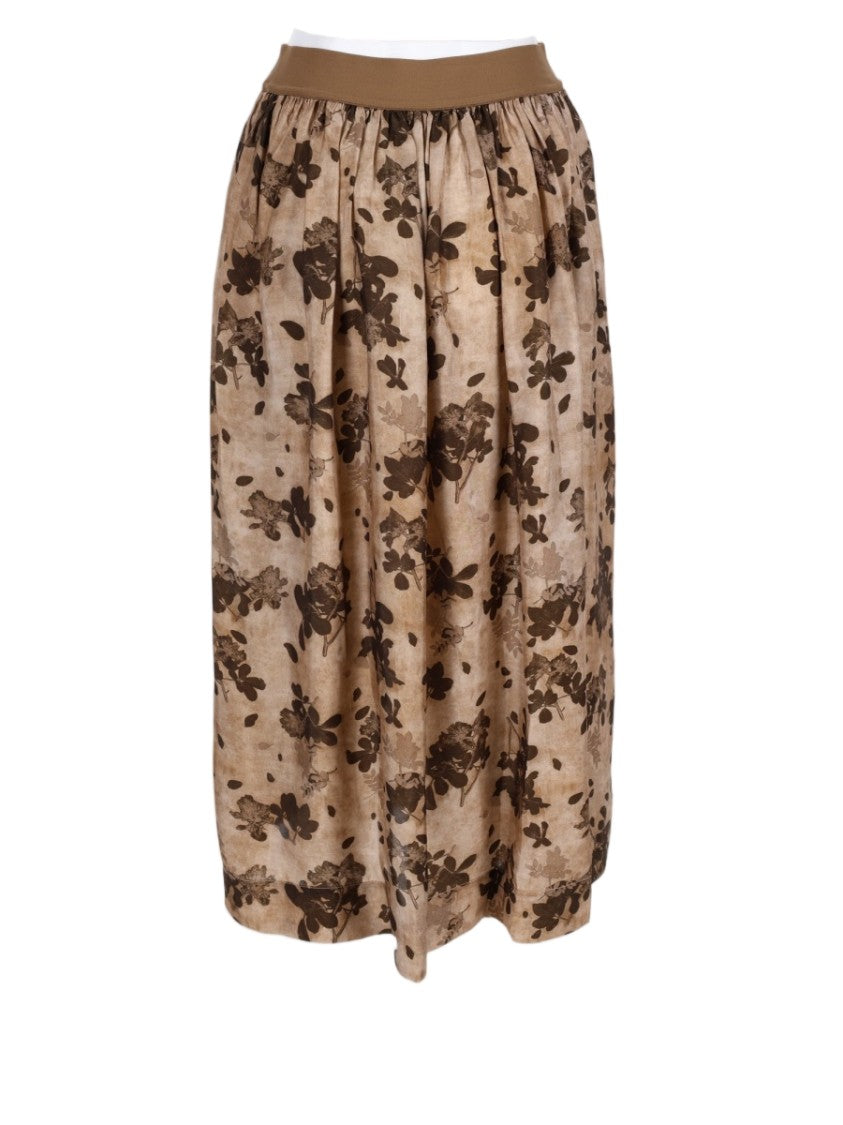 Uma Wang Beige Knee-Length Gathered Waist Floral Skirt