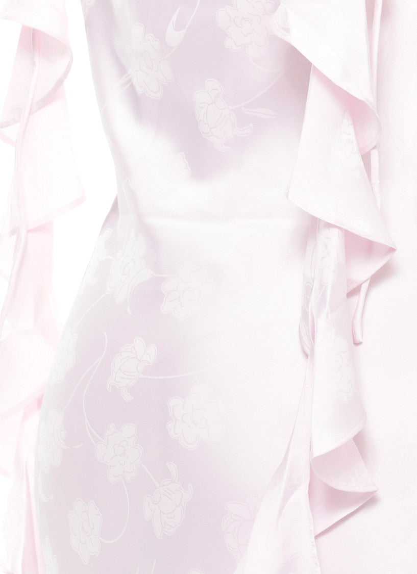 Rotate Maxi Waterfall Dress With Ruffled Details And Vent Hem