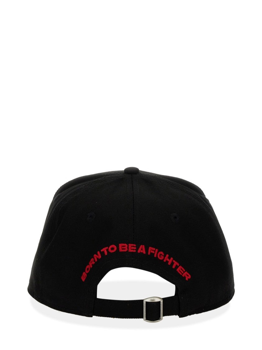 Dsquared2 Embroidered Black Cotton Baseball Hat With Adjustable Strap