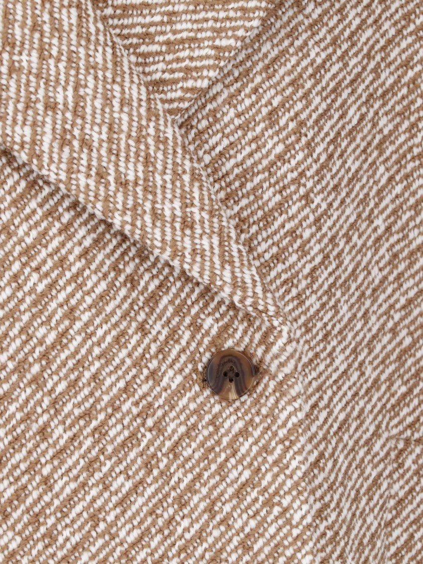 Calvin Klein Short Double-Breasted Wool Blend Coat With Notched Lapels