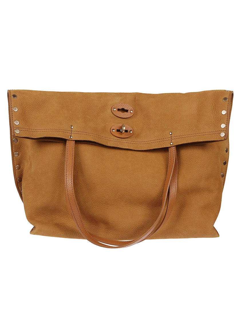 Zanellato Brown Textured Leather Tote With Fold-Over Flap