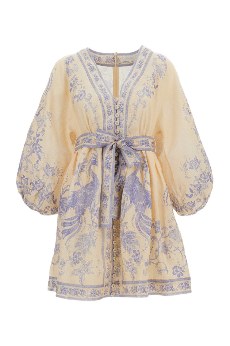 Zimmermann Indra Floral Mini Dress With Deep V-Neckline