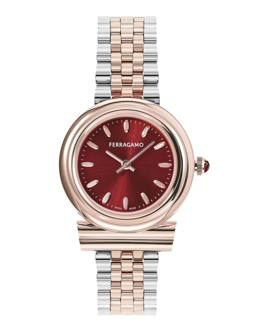 Ferragamo Gancini Bracelet Watch With Striking Red Sunray Dial