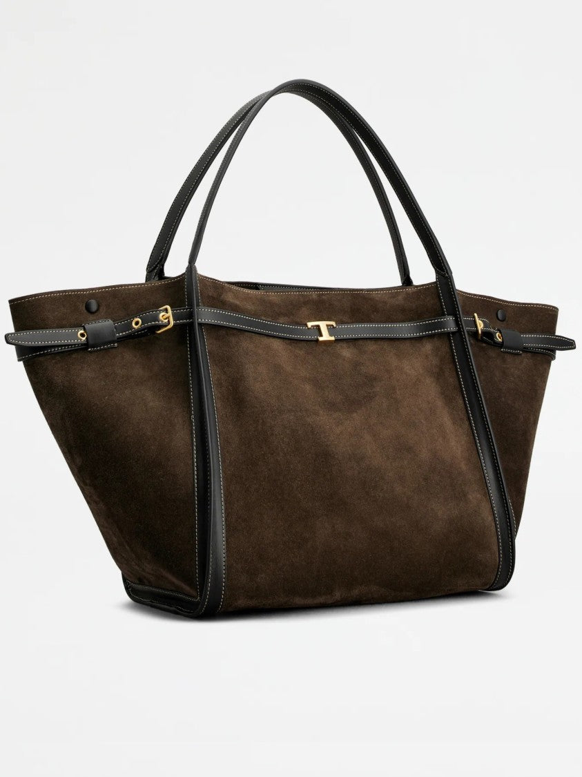 Tod's Suede Leather-Trim Tim Tote Bag