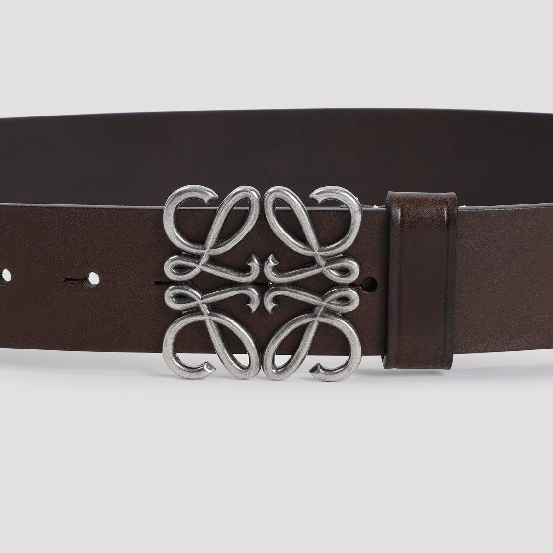 Loewe Calfskin Leather Belt With Artistic Silver Buckle