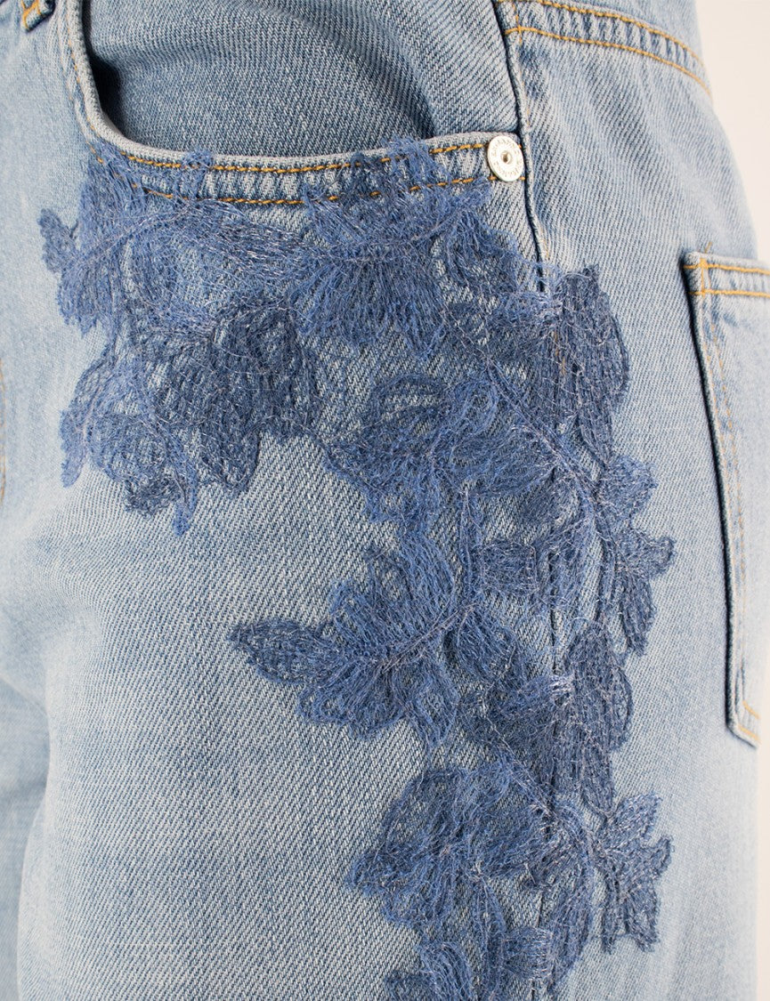 Ermanno Firenze Denim Jeans With Lace Embroidery