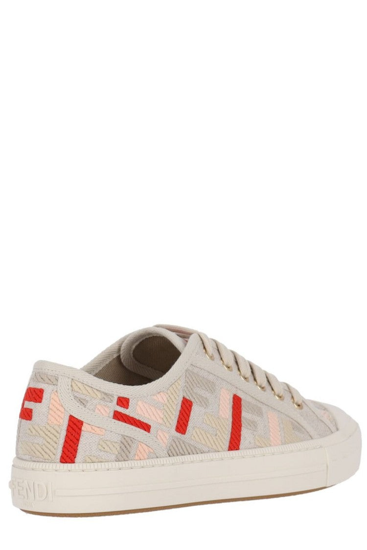 Fendi Beige Low-Top Sneakers With Smooth Finish And Subtle Detailing