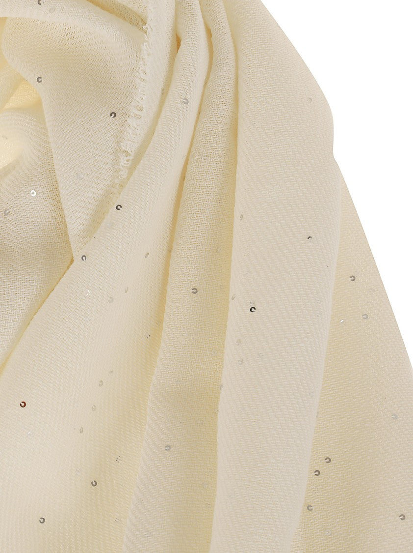 Peserico Twill Cotton Stole With Delicate Sequins And Fringe Detail