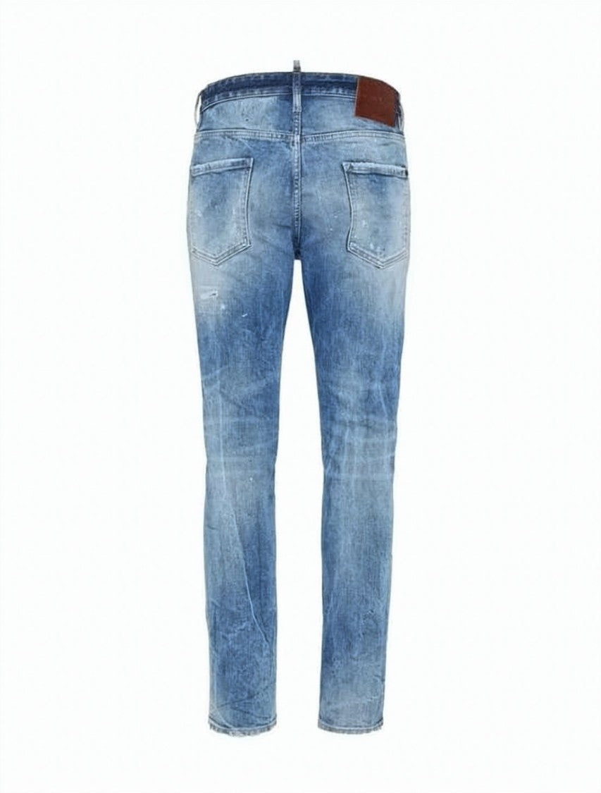 Dsquared2 Light Blue Distressed Denim Pants With Slim Fit Design
