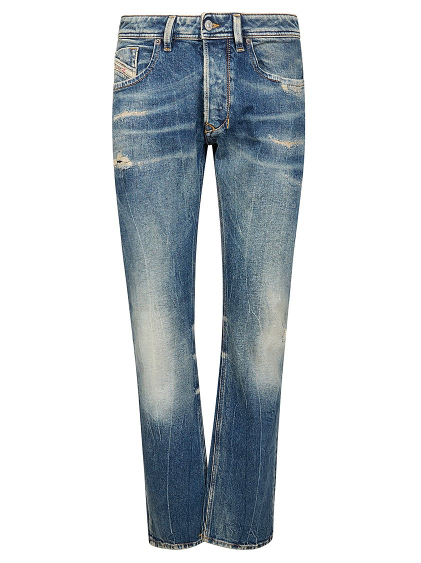 Diesel D-Kurz Light Blue Distressed Straight-Leg Jeans