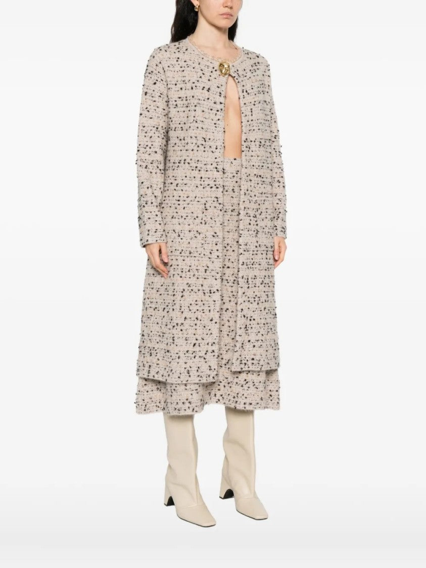 Fabiana Filippi Textured Speckled Long Coat With Layered Hem And Decorative Button
