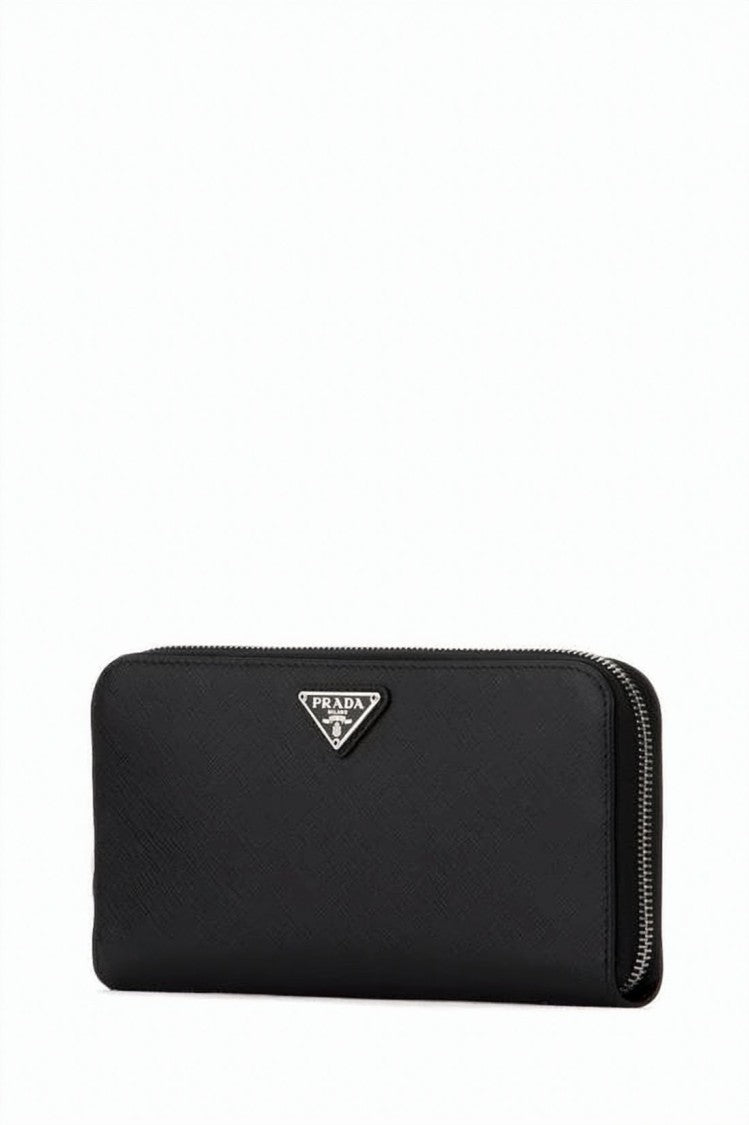 Prada Textured Cowhide Leather Zip-Around Wallet With Triangle Plaque