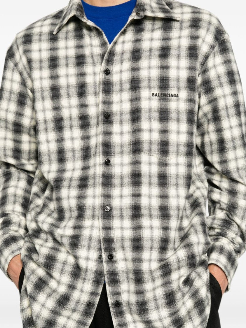 Balenciaga Button-Up Plaid Logo Shirt
