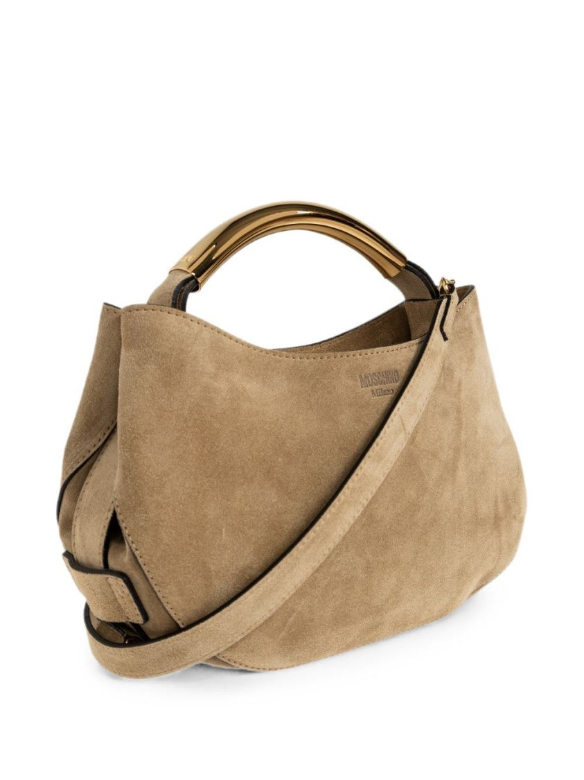 Moschino Brown Silk And Nylon Bag With Structured Gold-Tone Handle