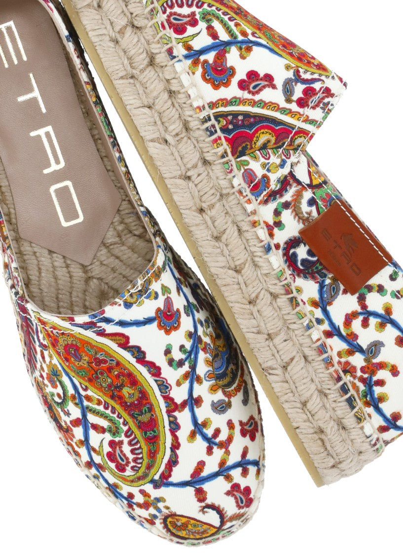 Etro Ivory Printed Gabardine Paisley Espadrilles