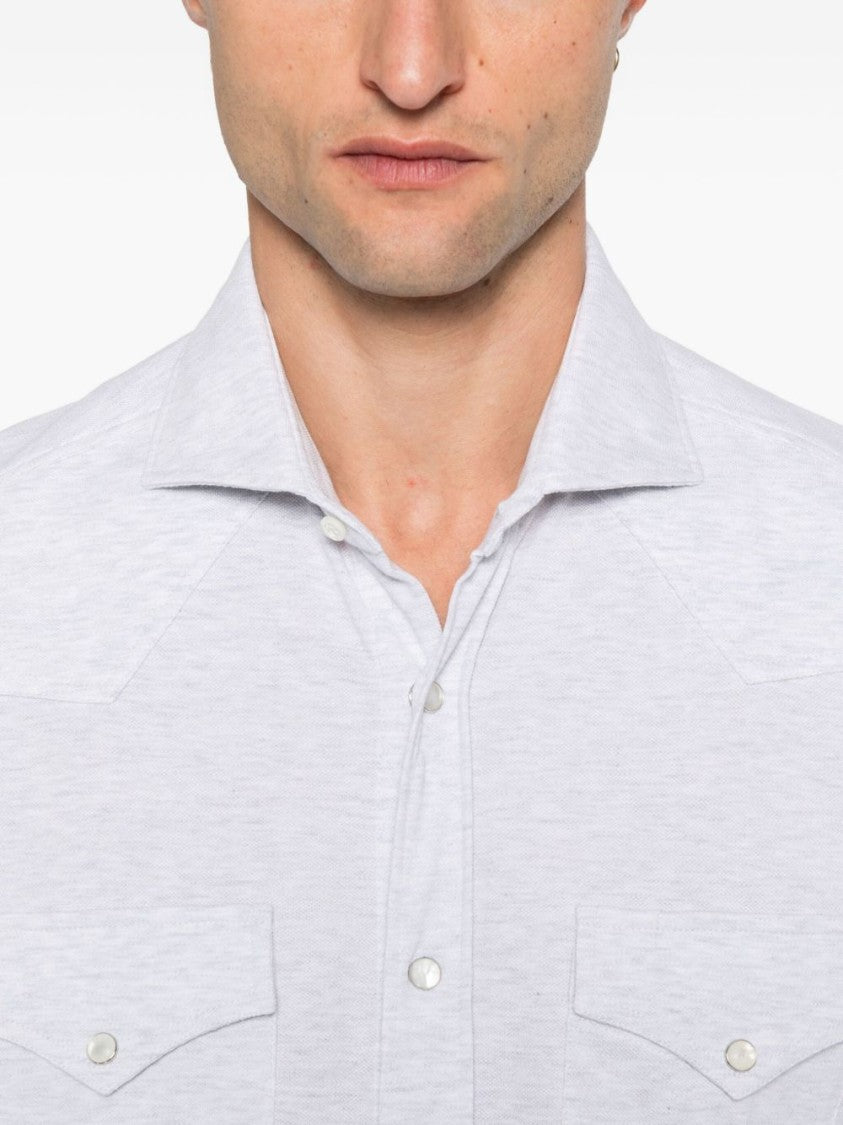 Brunello Cucinelli White Long-Sleeve Shirt With Classic Collar And Button-Down Front