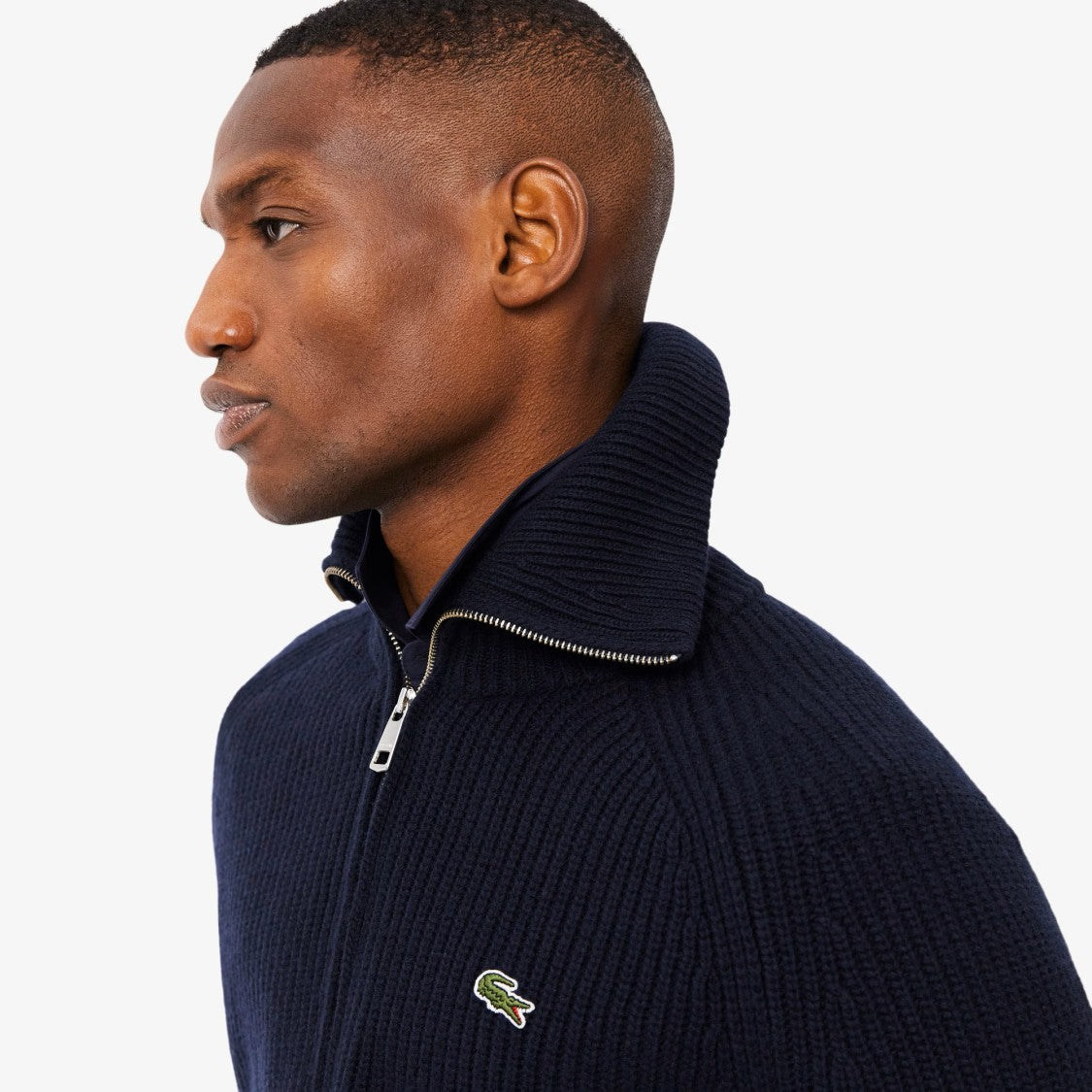 Lacoste Carded Wool Zip-Up Turtleneck Sweater